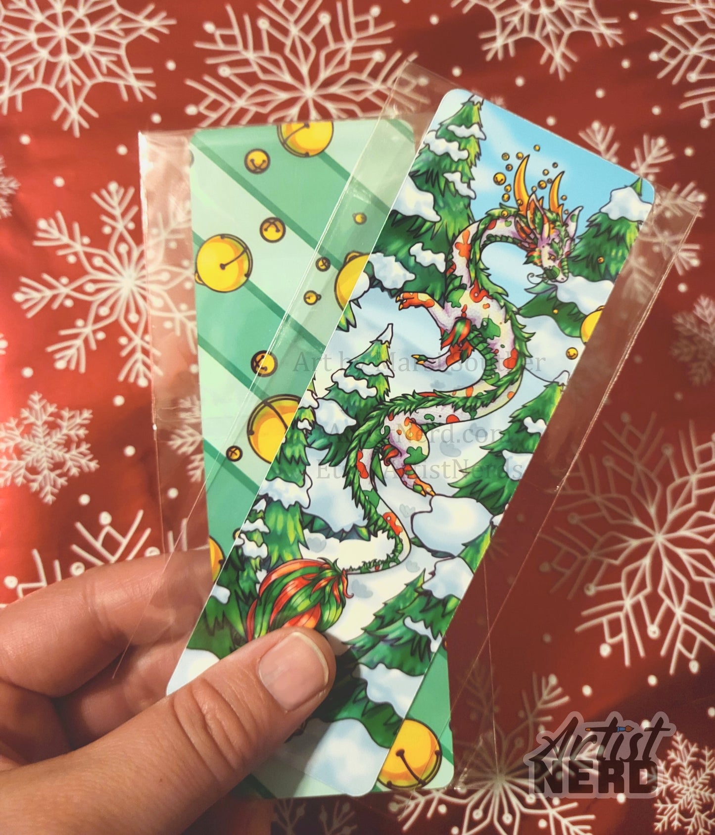 Winter Evergreen Dragon Jinglebell Bookmark