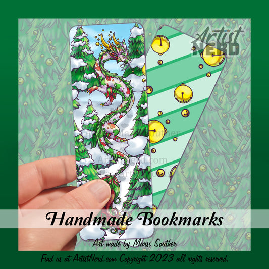 Winter Evergreen Dragon Jinglebell Bookmark