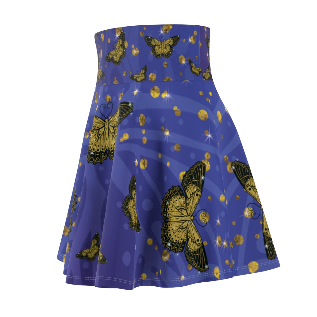 Gold Glitter Butterfly on Midnight Skater Skirt