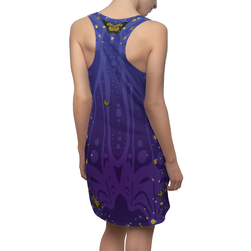 Gold Glitter Butterfly on Midnight Racerback Dress
