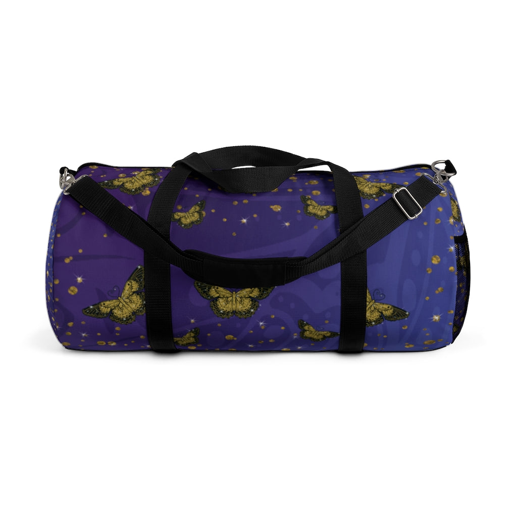 Gold Glitter Butterfly on Midnight Duffel Bag