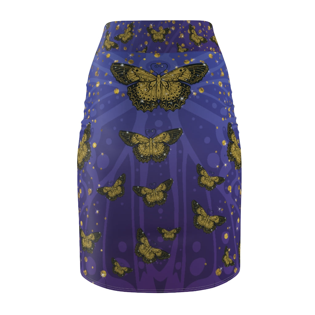 Gold Glitter Butterfly on Midnight Pencil Skirt