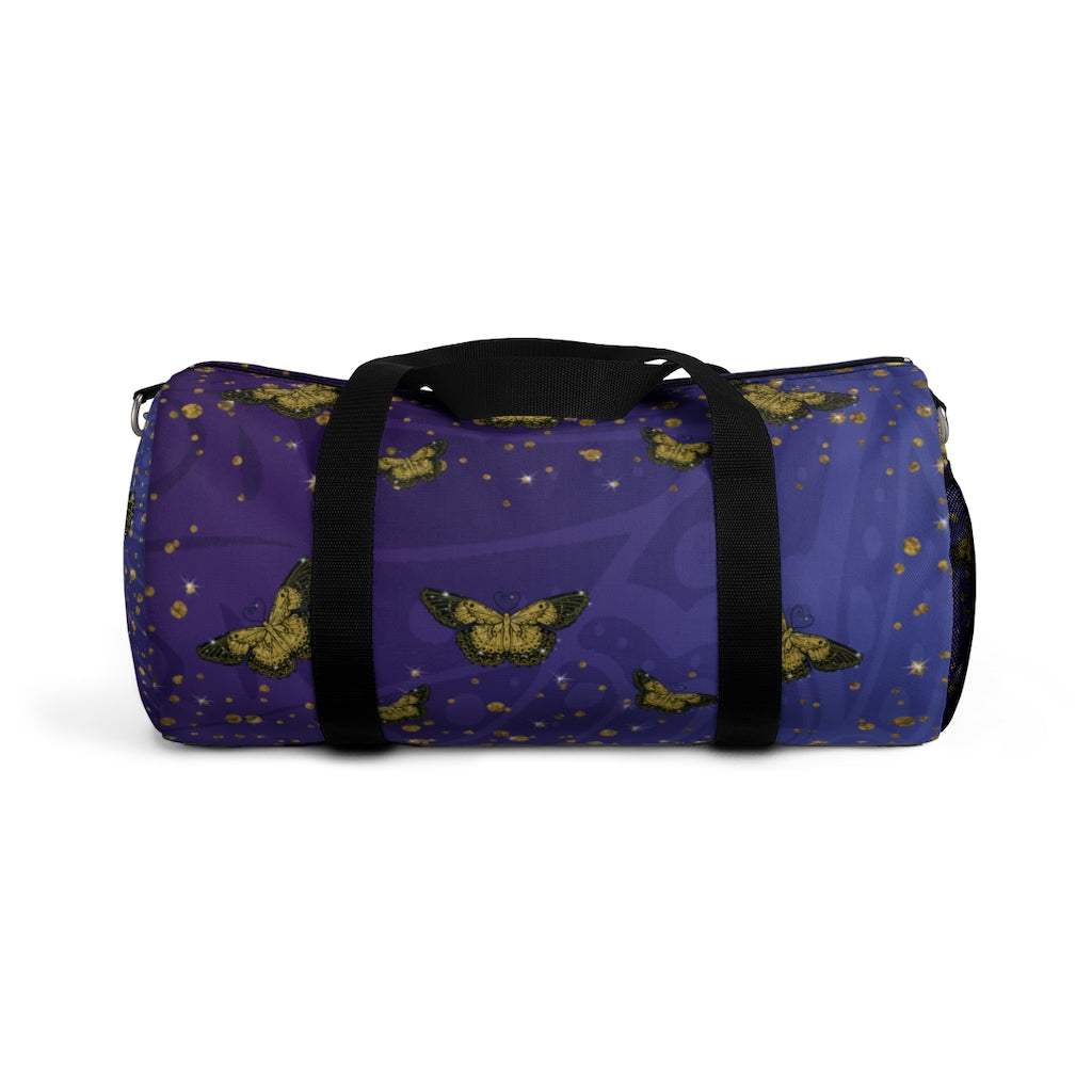 Gold Glitter Butterfly on Midnight Duffel Bag