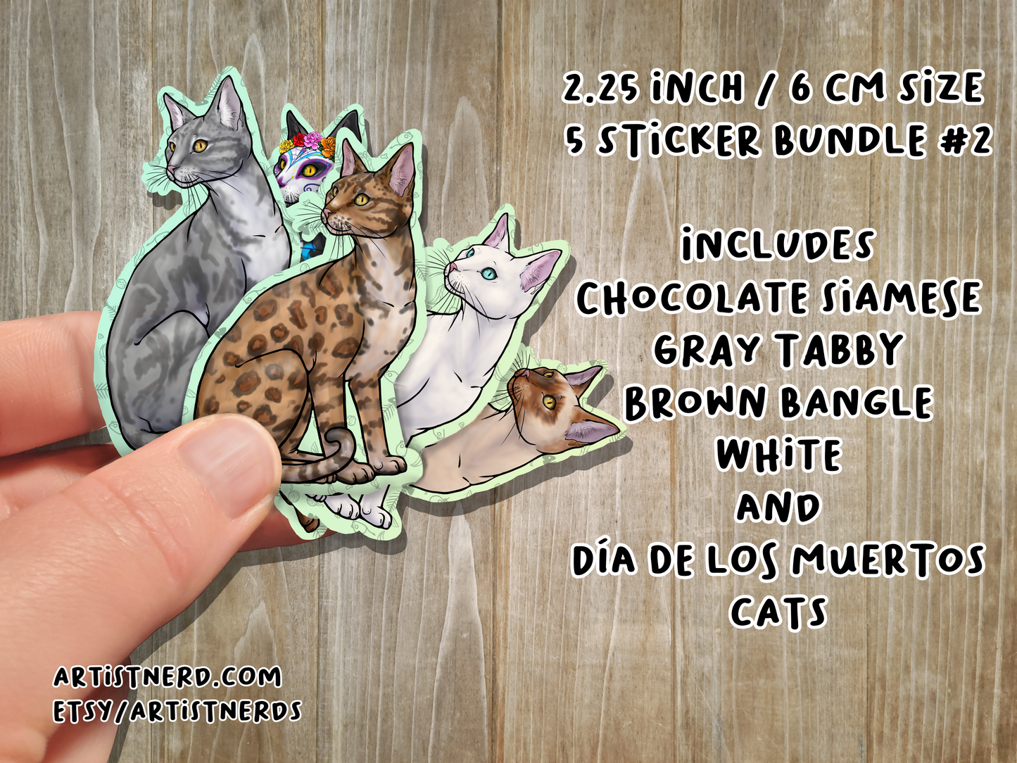 Bundle (5) 2 inch Sitting Lucky Cat Neko Gato Waterproof Laminated Vinyl Stickers Matte