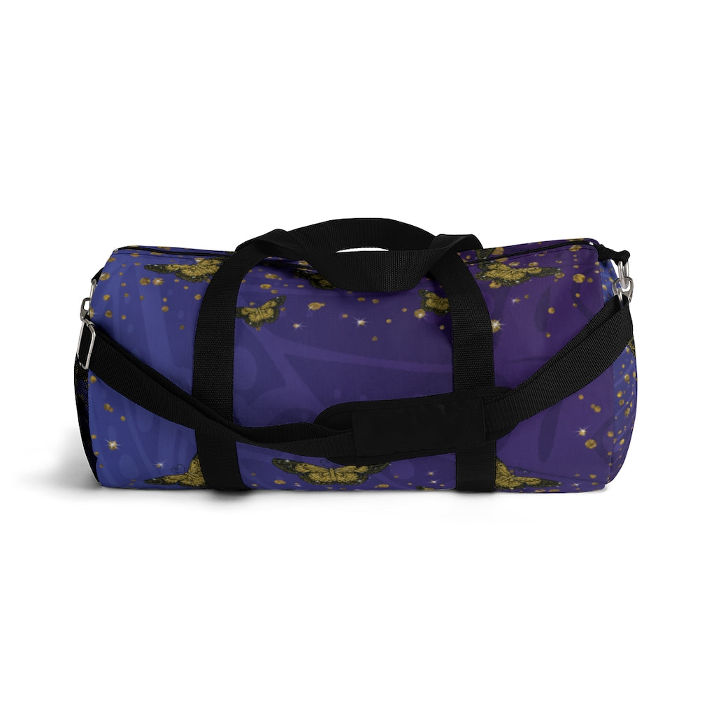 Gold Glitter Butterfly on Midnight Duffel Bag