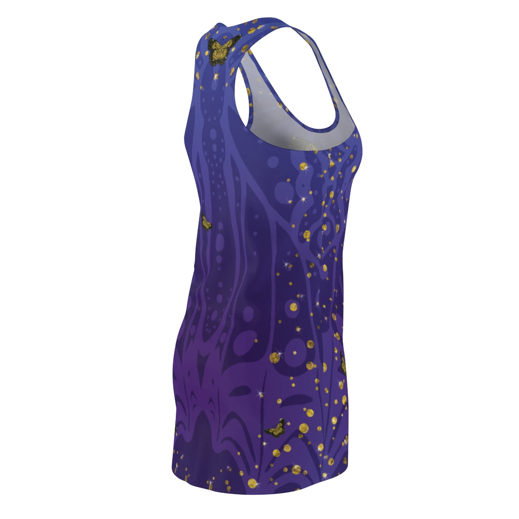 Gold Glitter Butterfly on Midnight Racerback Dress