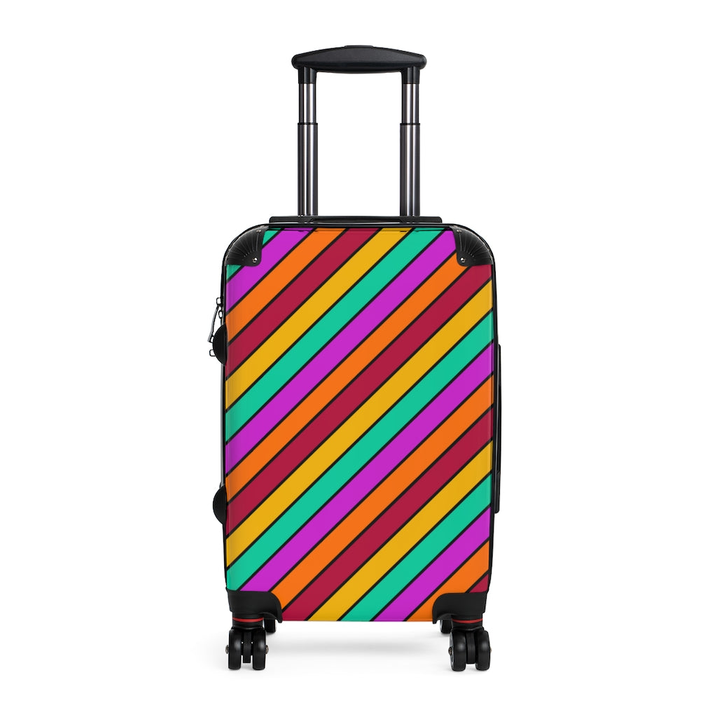 Bright Striped Suitcase Carry On Luggage | Orange Magenta Aqua Red Black