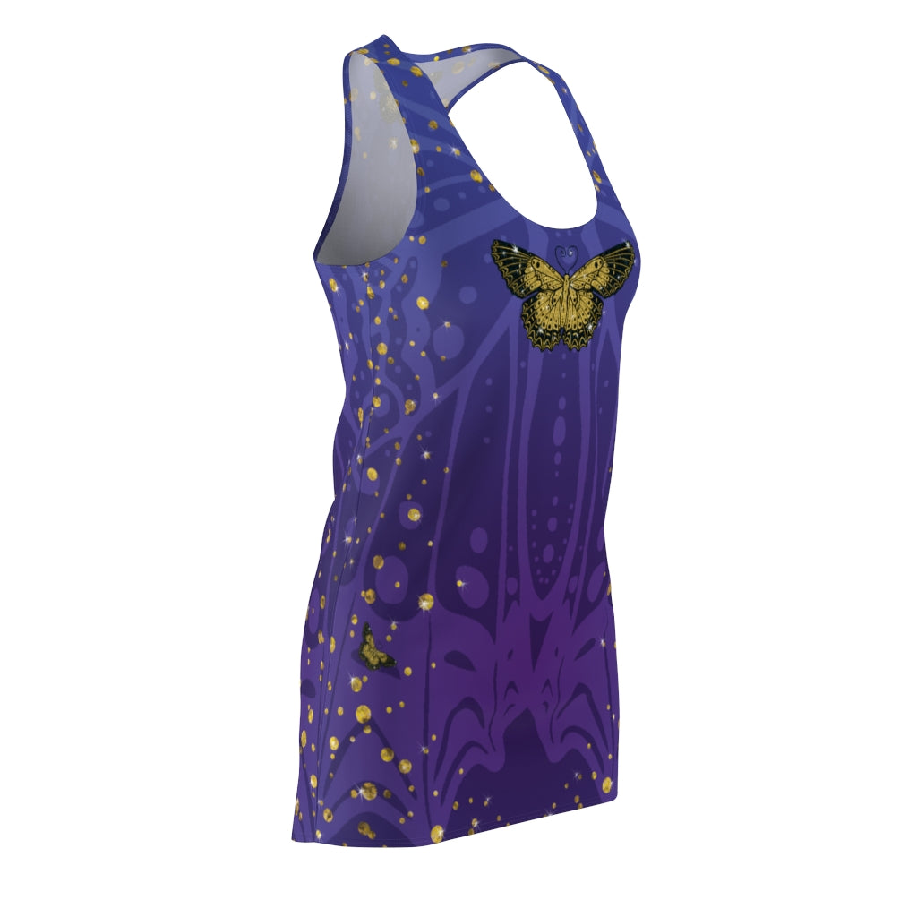 Gold Glitter Butterfly on Midnight Racerback Dress