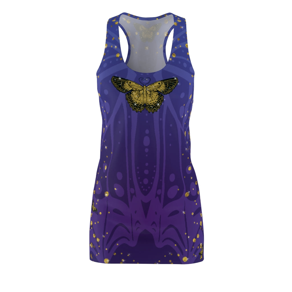 Gold Glitter Butterfly on Midnight Racerback Dress