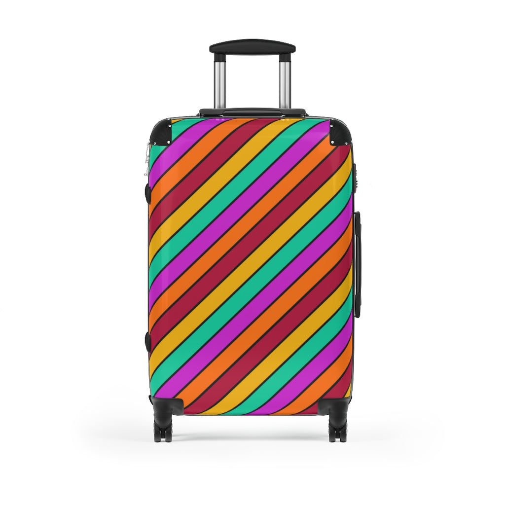 Bright Striped Suitcase Carry On Luggage | Orange Magenta Aqua Red Black