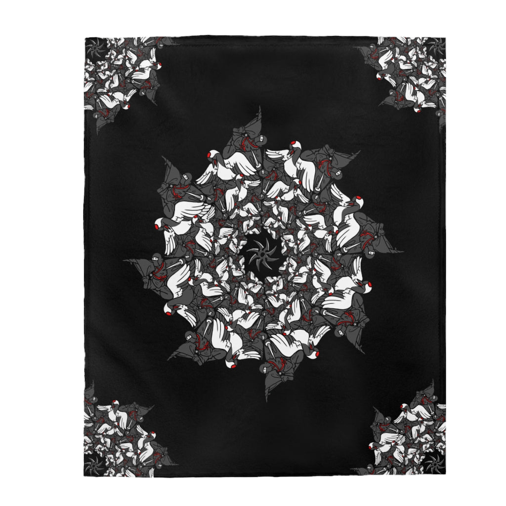 Ninja Crane Shuriken Tessellation Pattern Velveteen Plush Blanket