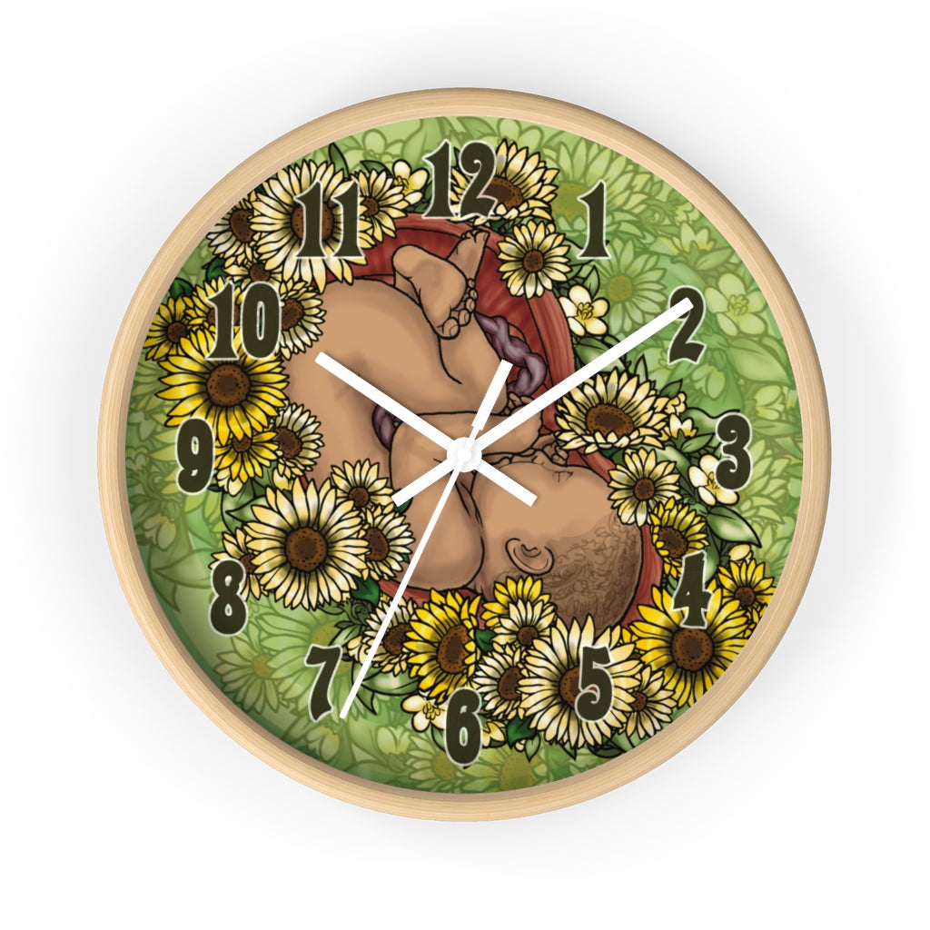 Caramel Sunflower Fetus Precious Growing Life Wall Clock Great for Nursery Child Care Labor and Delivery Nurse Doctor Pediatrician