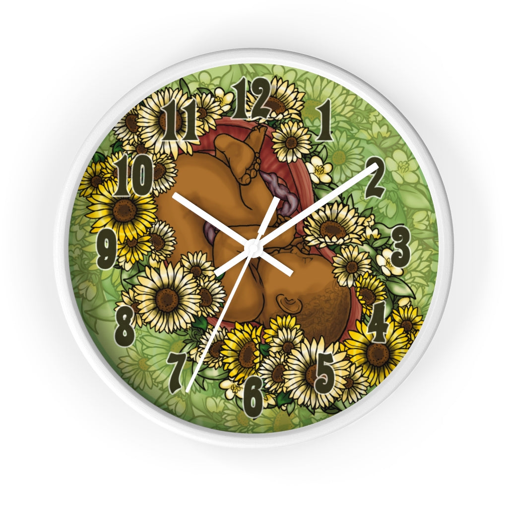 Chocolate Sunflower Fetus Precious Growing Life Wall Clock Great for Nursery Child Care Labor and Delivery Nurse Doctor Pediatrician