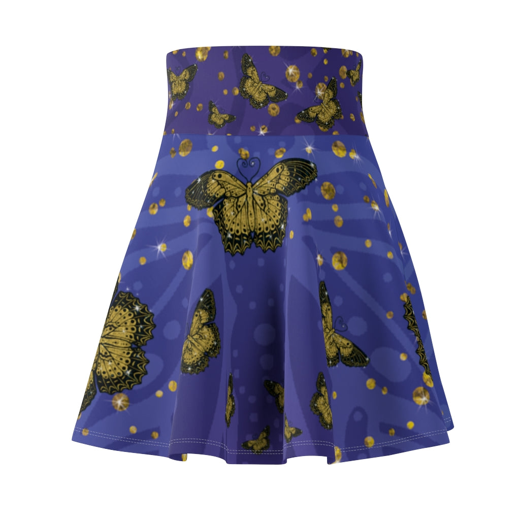 Gold Glitter Butterfly on Midnight Skater Skirt