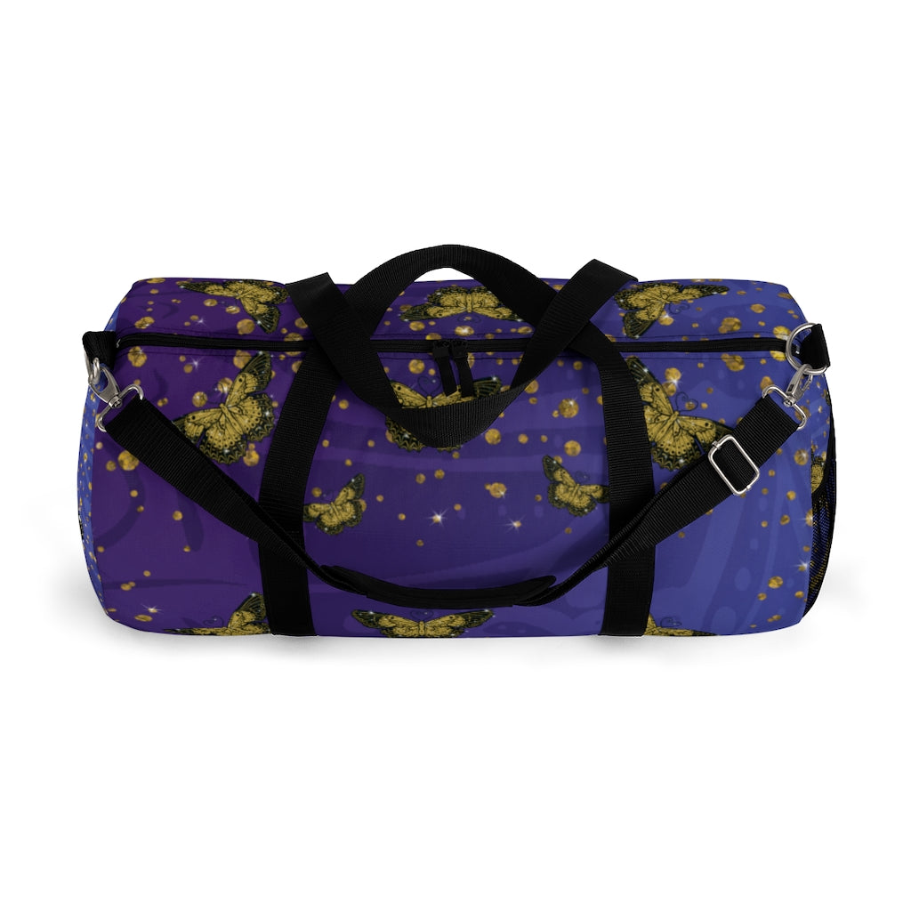 Gold Glitter Butterfly on Midnight Duffel Bag