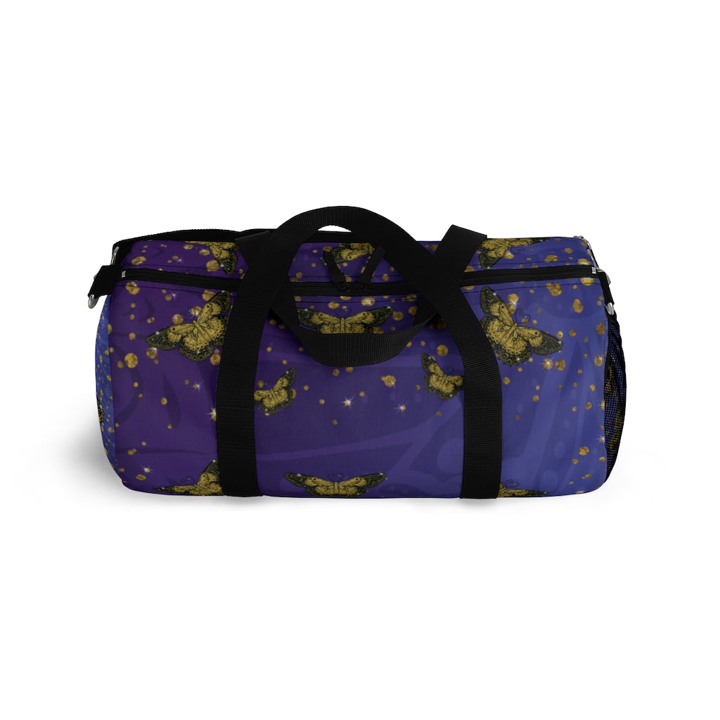 Gold Glitter Butterfly on Midnight Duffel Bag