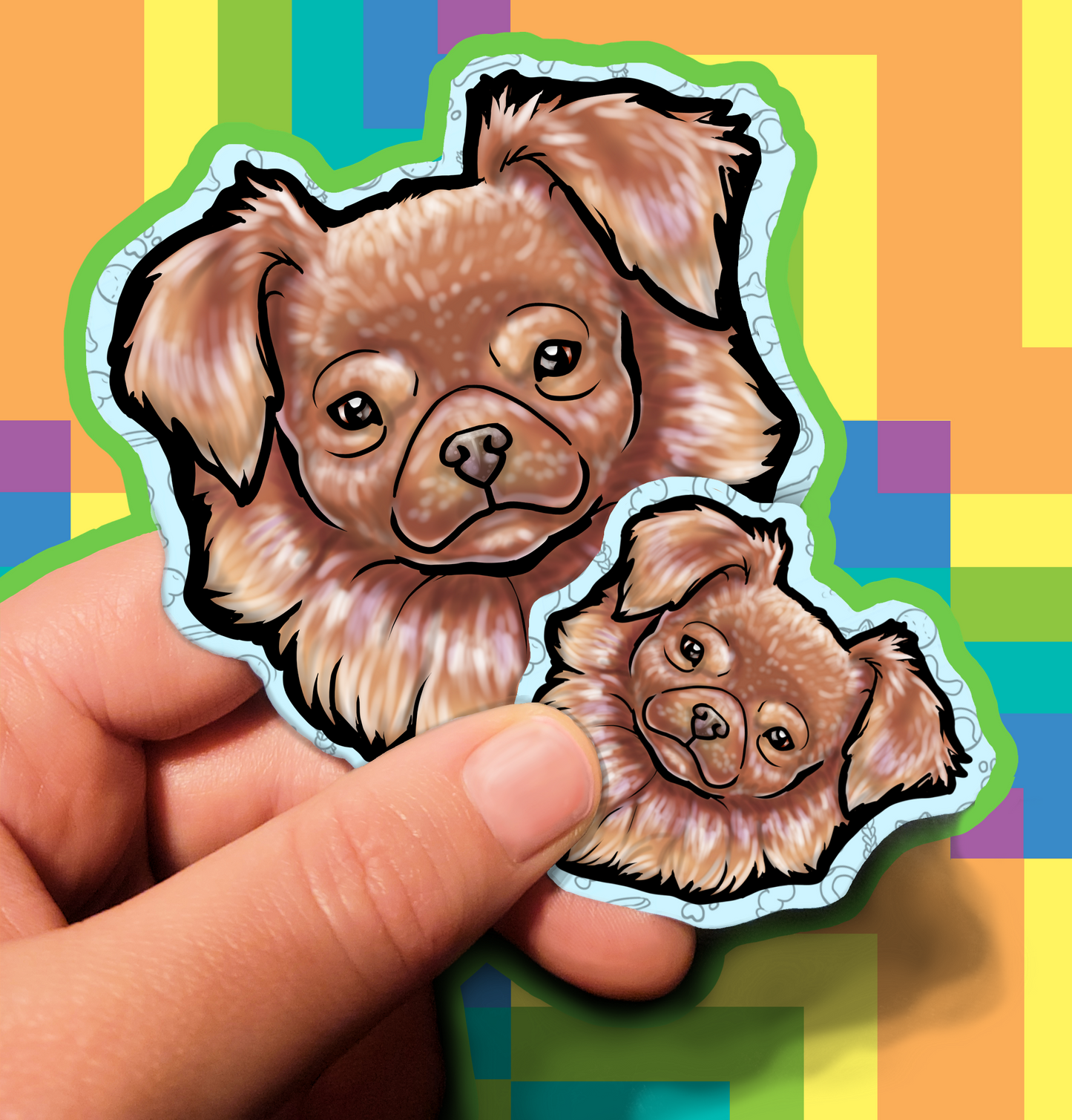 Fluffy Dog Trusting Waterproof Laminated Vinyl Sticker 1.5 inch 3.5 inch