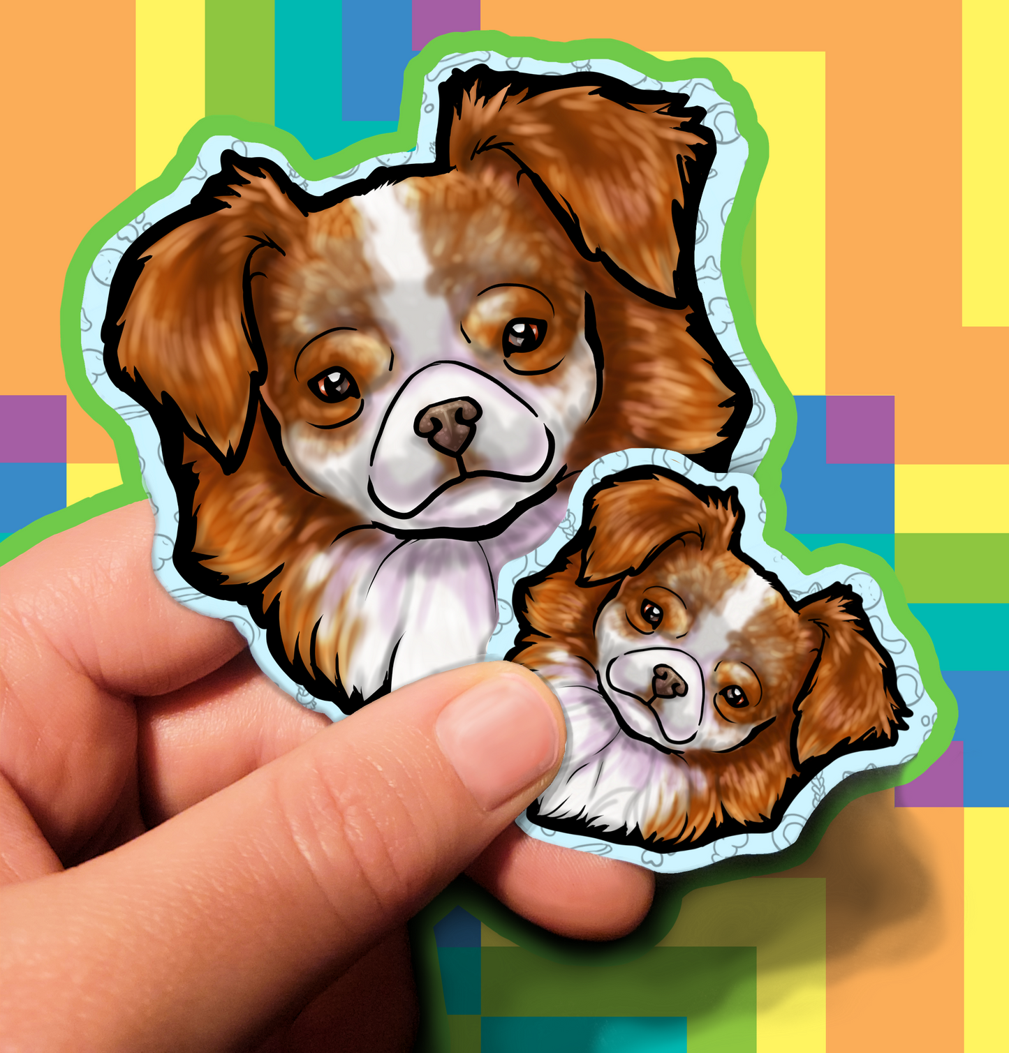 Fluffy Dog Trusting Waterproof Laminated Vinyl Sticker 1.5 inch 3.5 inch