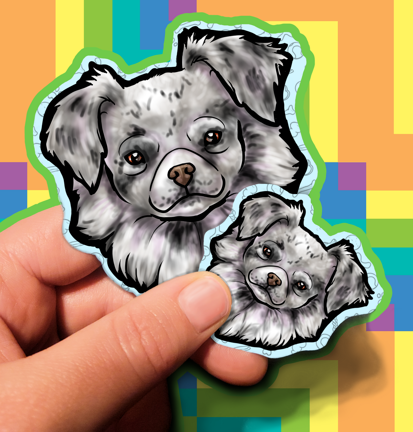 Fluffy Dog Trusting Waterproof Laminated Vinyl Sticker 1.5 inch 3.5 inch