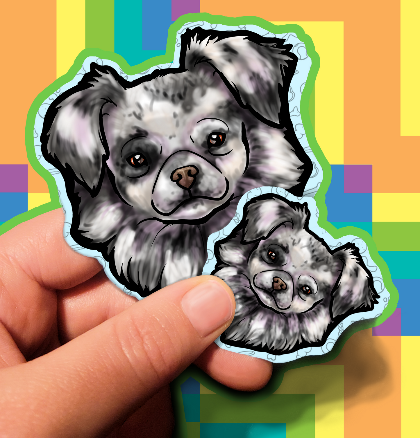 Fluffy Dog Trusting Waterproof Laminated Vinyl Sticker 1.5 inch 3.5 inch