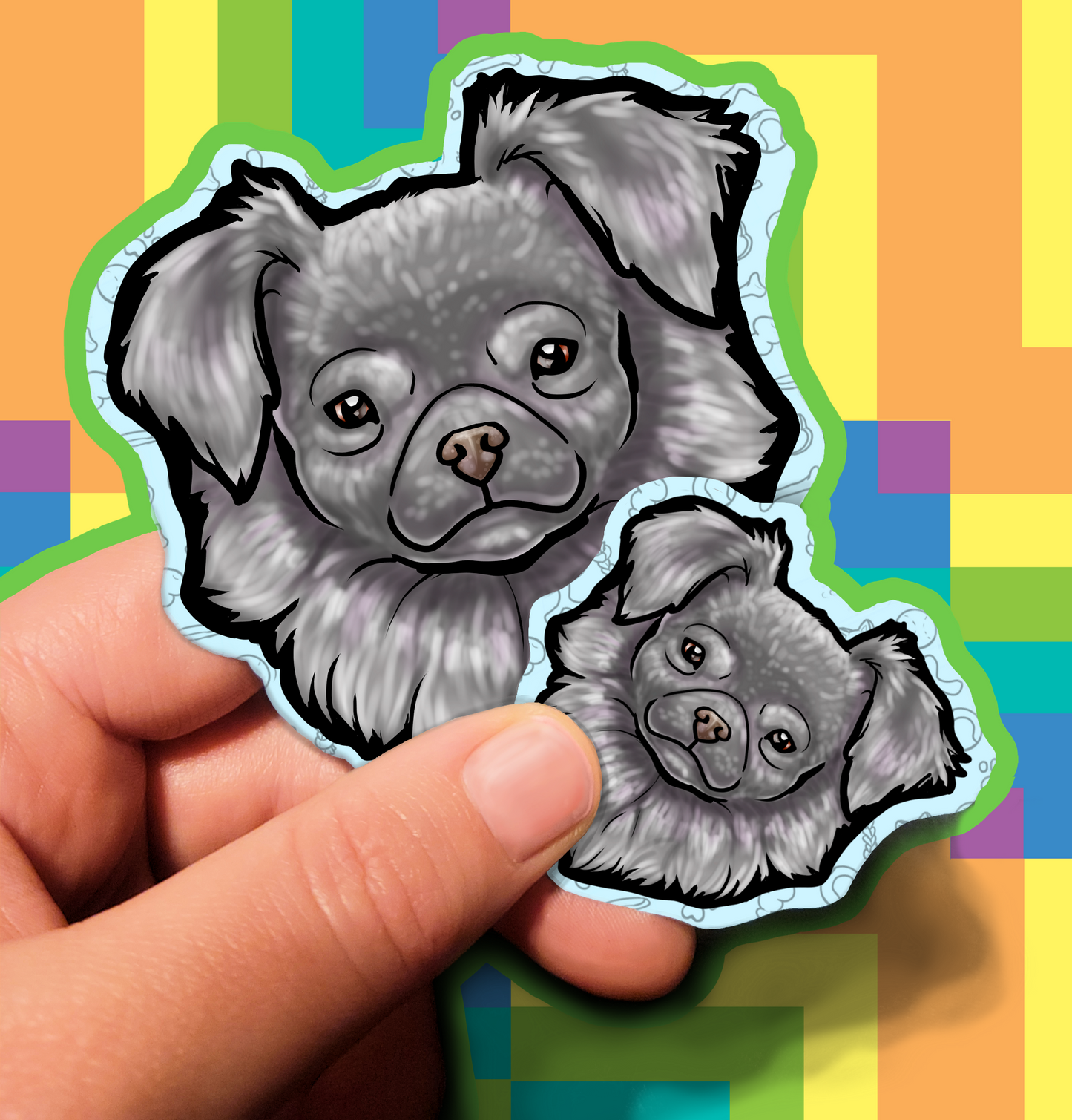 Fluffy Dog Trusting Waterproof Laminated Vinyl Sticker 1.5 inch 3.5 inch