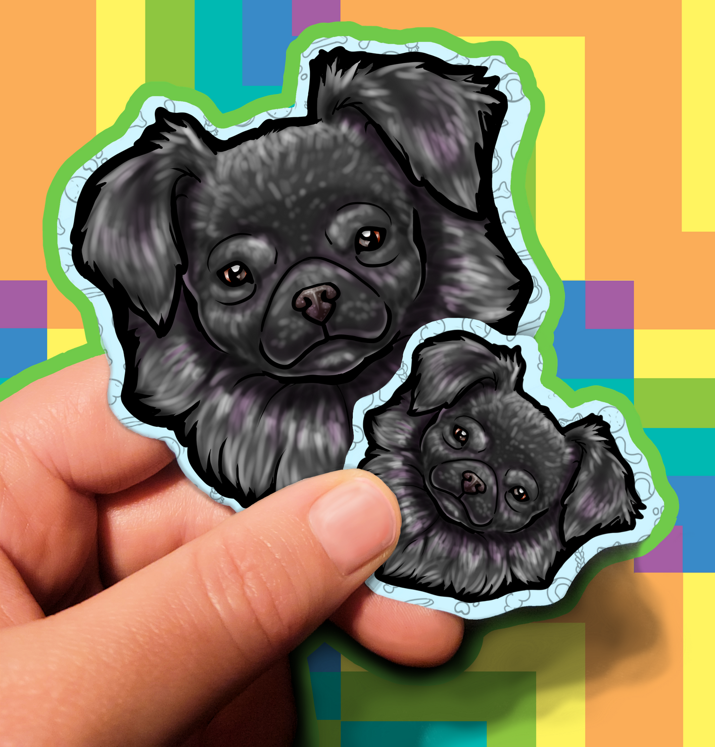 Fluffy Dog Trusting Waterproof Laminated Vinyl Sticker 1.5 inch 3.5 inch