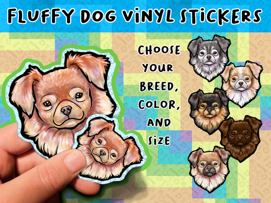 Fluffy Dog Trusting Waterproof Laminated Vinyl Sticker 1.5 inch 3.5 inch