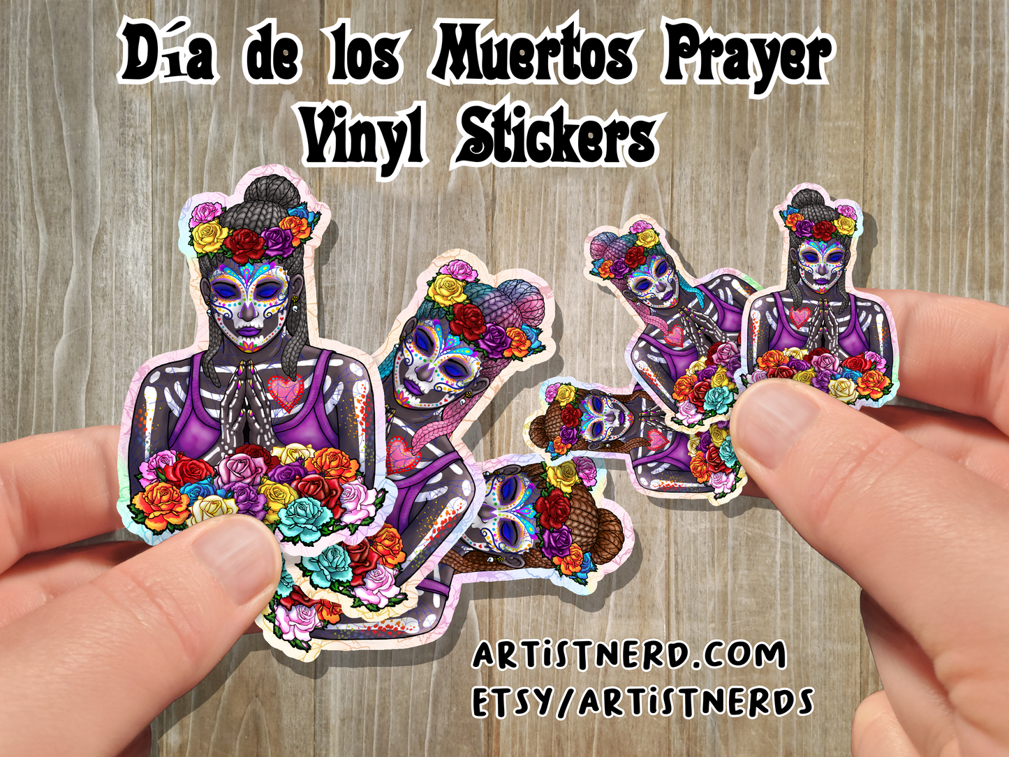 Sugar Skull Vinyl Sticker 2 or 3.5 inch Dreadlock Braids Prayer Laminated Waterproof Día de Muertos Day of the Dead