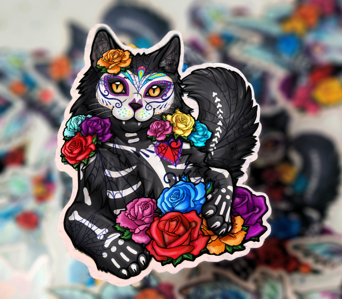 SET OF 5 Sugar Skull Cat Dog Koi Lolipond Waterproof Laminated Vinyl Stickers Matte Día de los Muertos | Day of the Dead