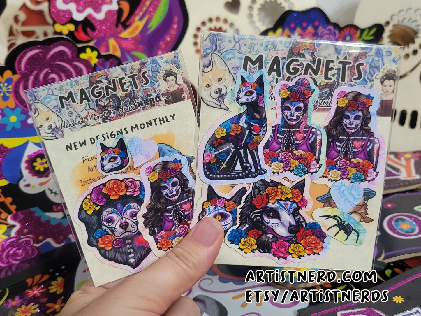 Grab Bag Sugar Skull Magnets Día de los Muertos | Day of the Dead Waterproof Laminated