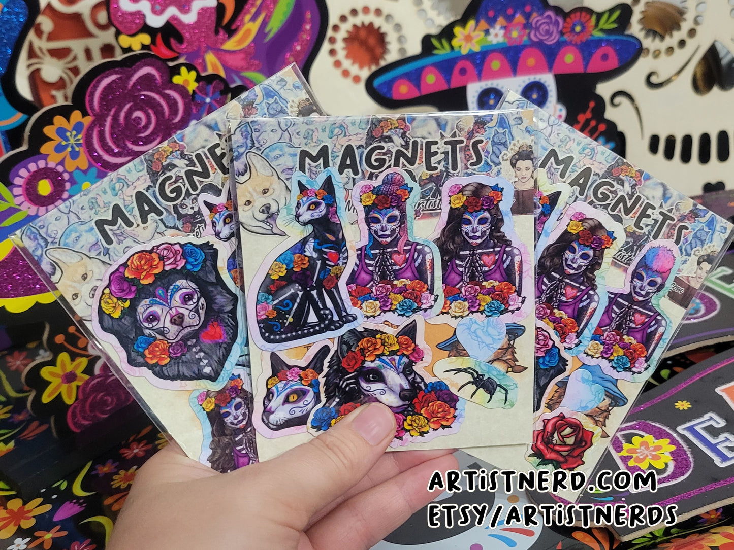 Grab Bag Sugar Skull Magnets Día de los Muertos | Day of the Dead Waterproof Laminated