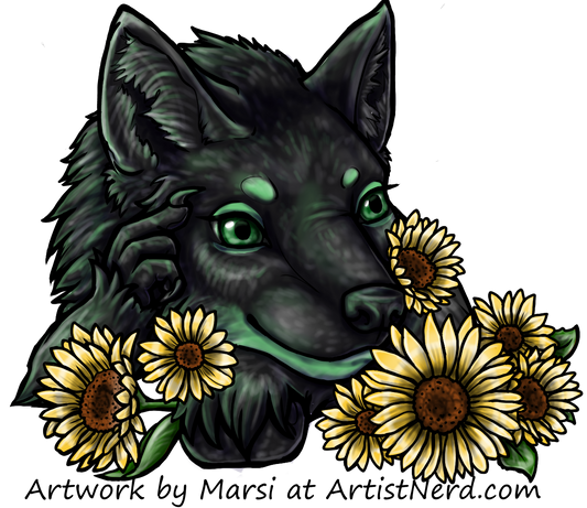 Custom Digital Art: Wolf Dog Fox Werewolf Werefox Weredog Furry Feral Fursona with flowers