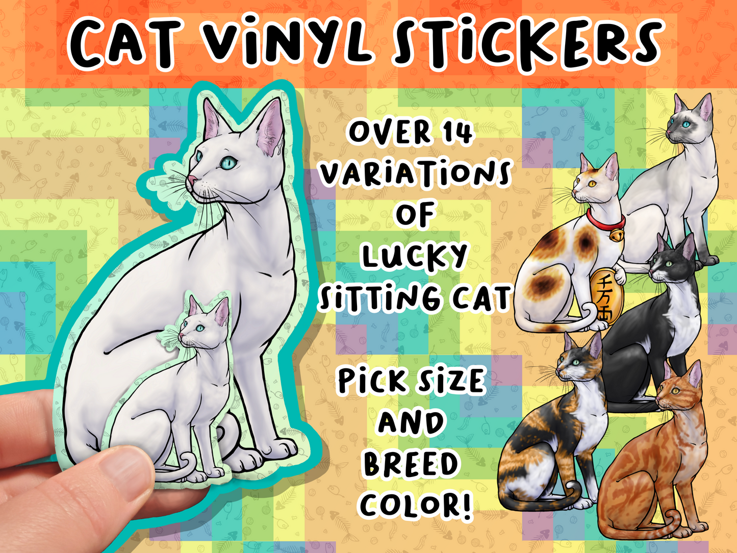 4.5 inch Sitting Lucky Cat Neko Gato Waterproof Laminated Vinyl Stickers Matte