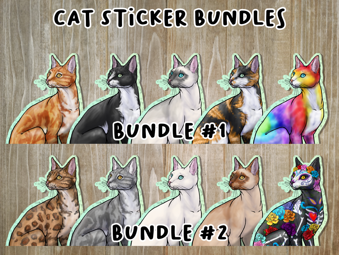 Bundle (5) 4.5 inch Sitting Lucky Cat Neko Gato Waterproof Laminated Vinyl Stickers Matte