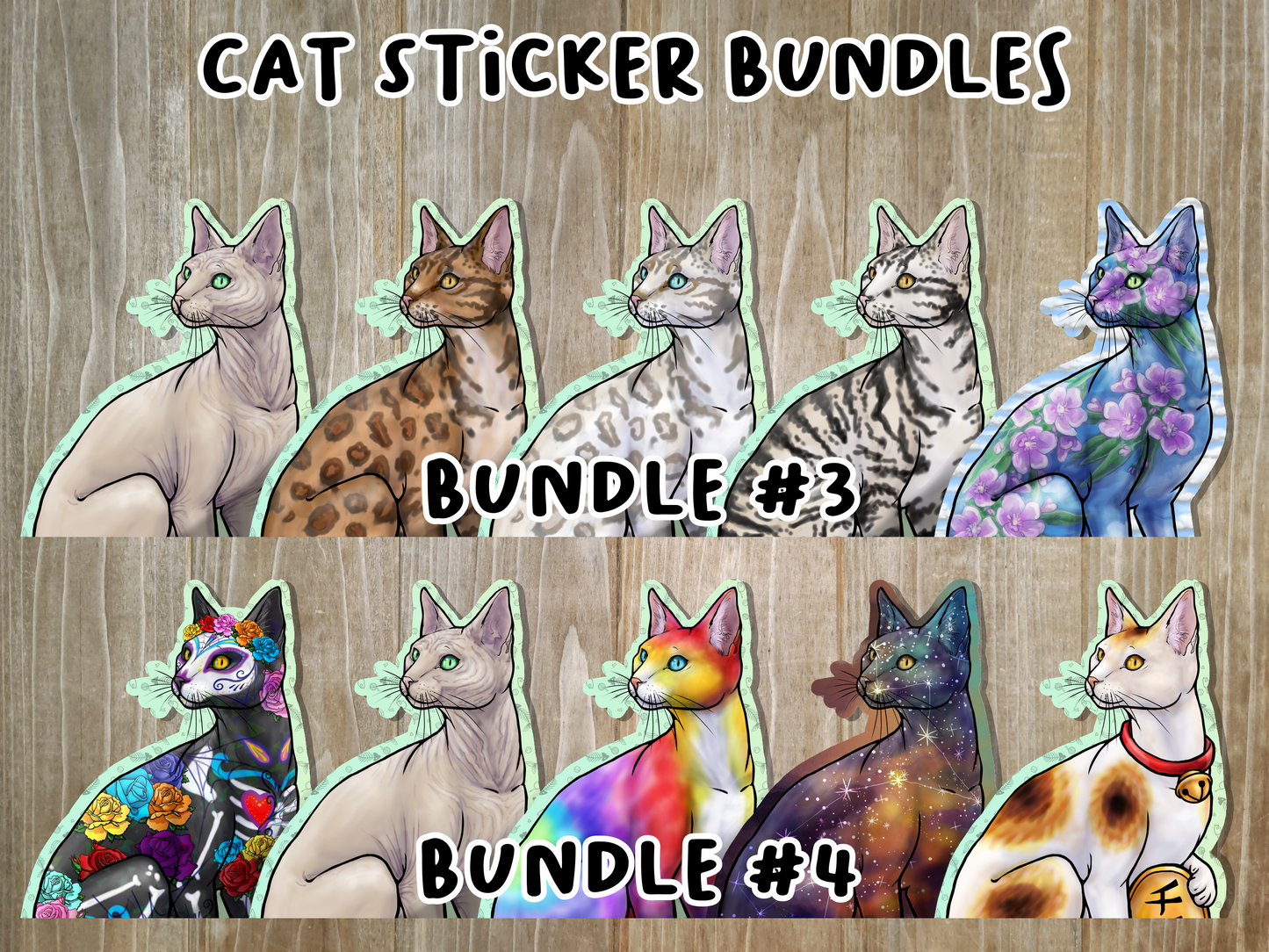 Bundle (5) 4.5 inch Sitting Lucky Cat Neko Gato Waterproof Laminated Vinyl Stickers Matte