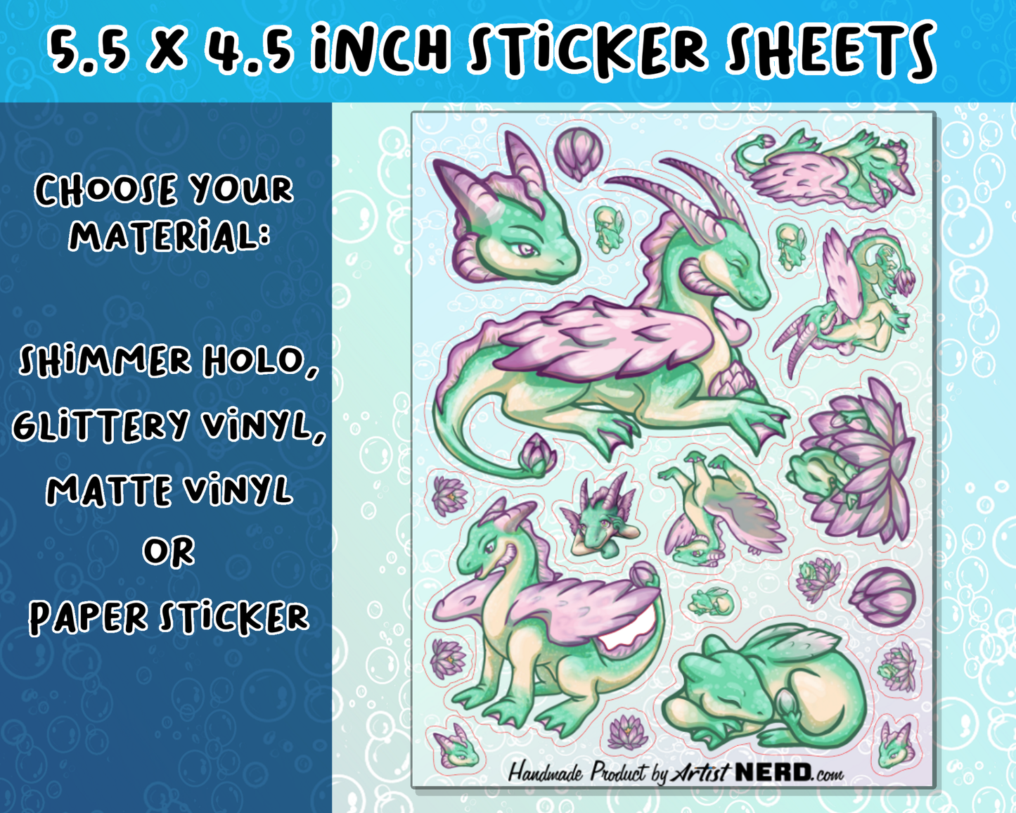 Lolipond Lily Dragon Laminated Vinyl Decal 5.5 inch Sticker Sheet