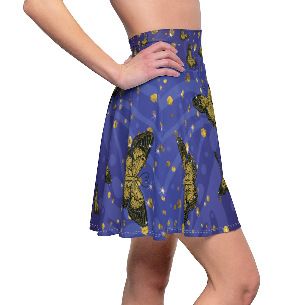 Gold Glitter Butterfly on Midnight Skater Skirt