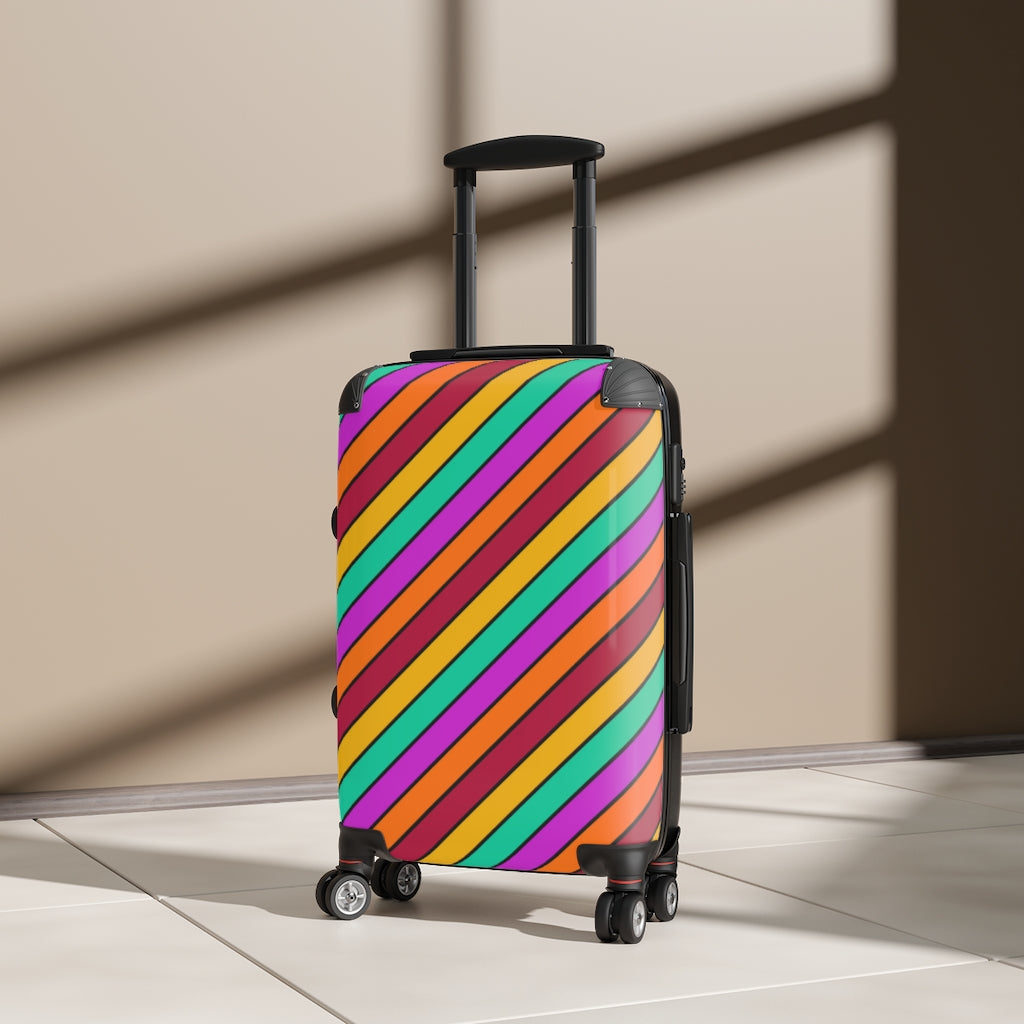 Bright Striped Suitcase Carry On Luggage | Orange Magenta Aqua Red Black