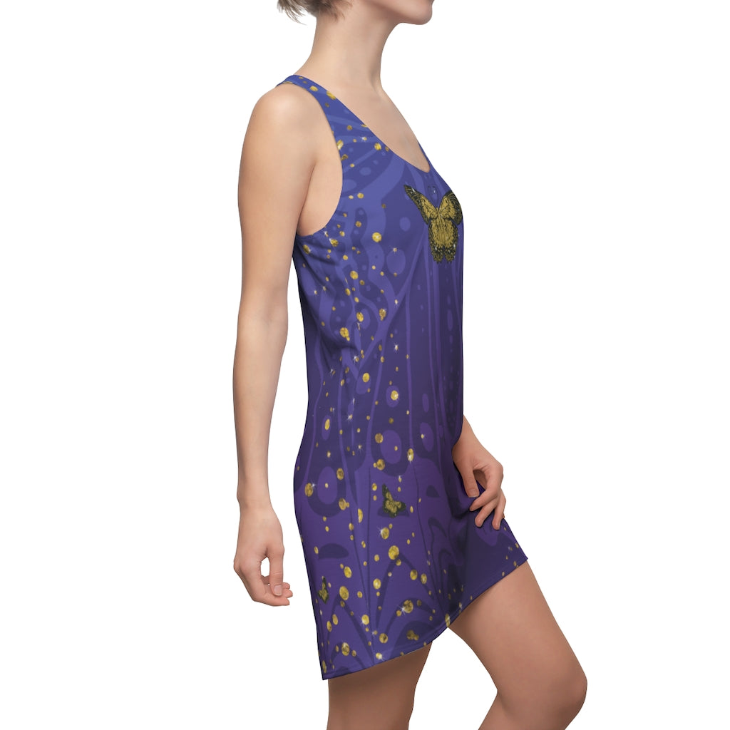 Gold Glitter Butterfly on Midnight Racerback Dress
