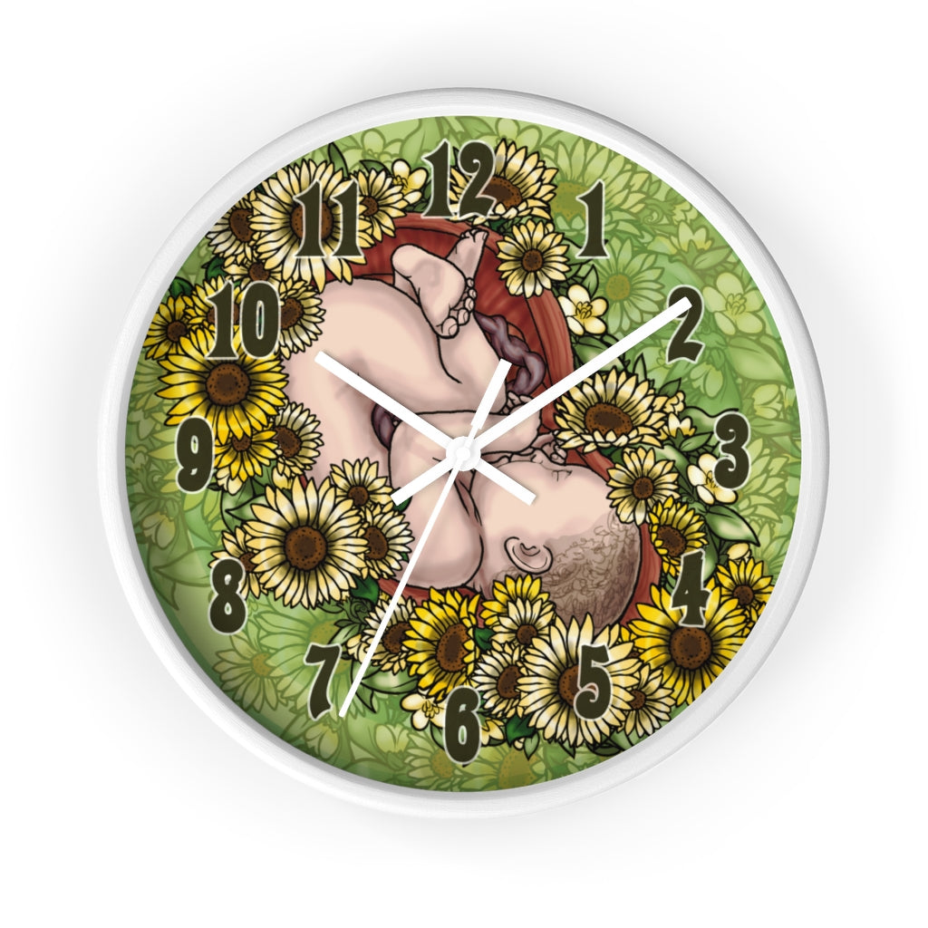 Cream Sunflower Fetus Precious Growing Life Wall Clock Great for Nursery Child Care Labor and Delivery Nurse Doctor Pediatrician
