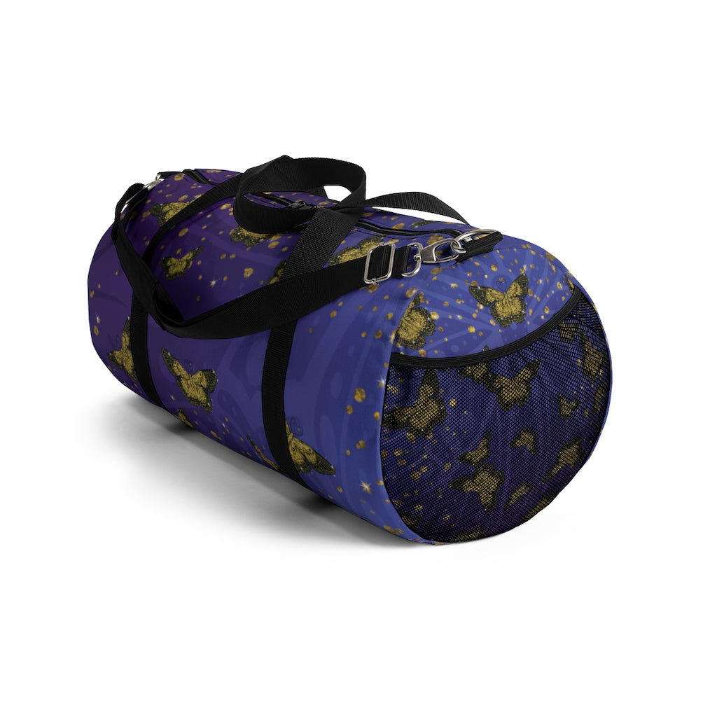 Gold Glitter Butterfly on Midnight Duffel Bag