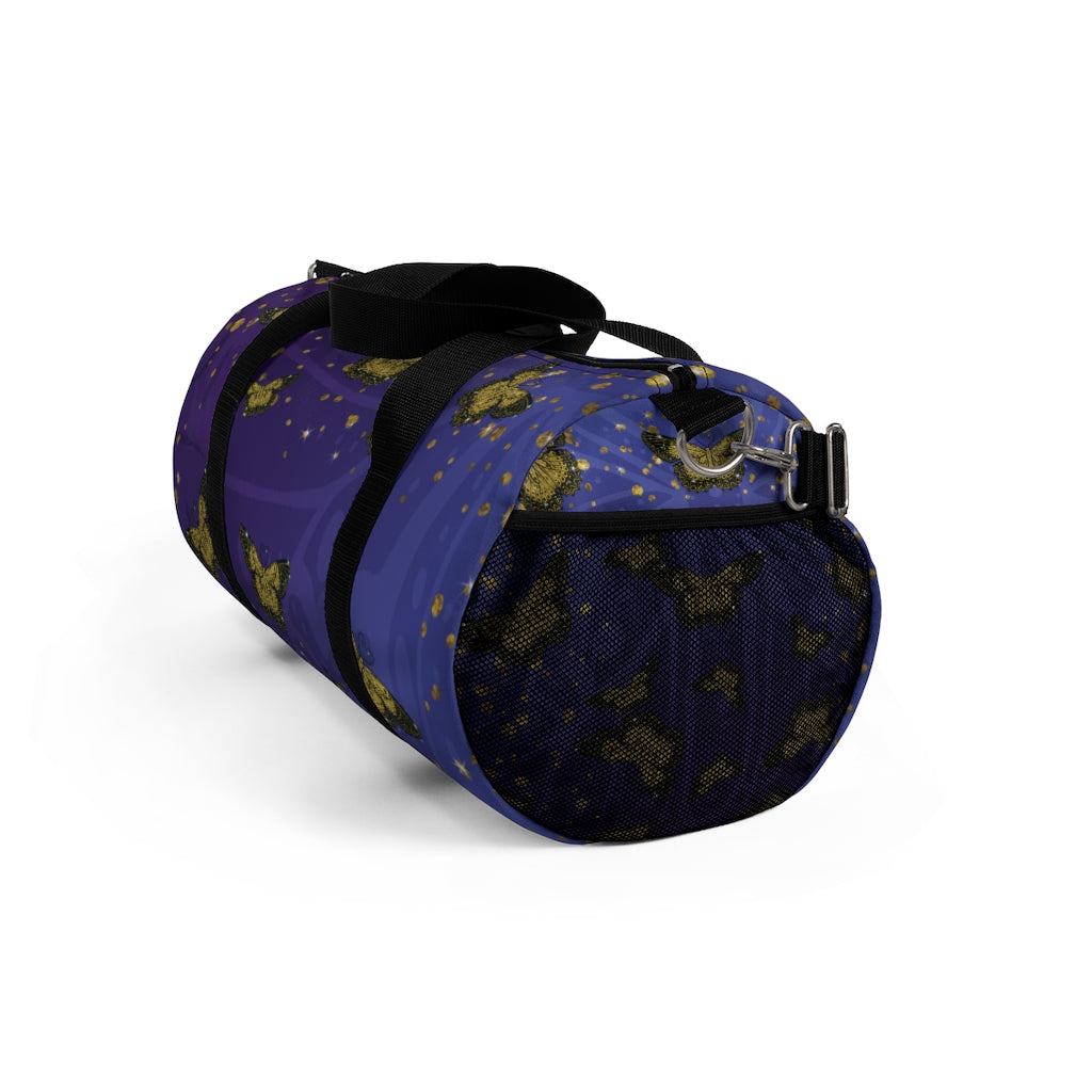 Gold Glitter Butterfly on Midnight Duffel Bag