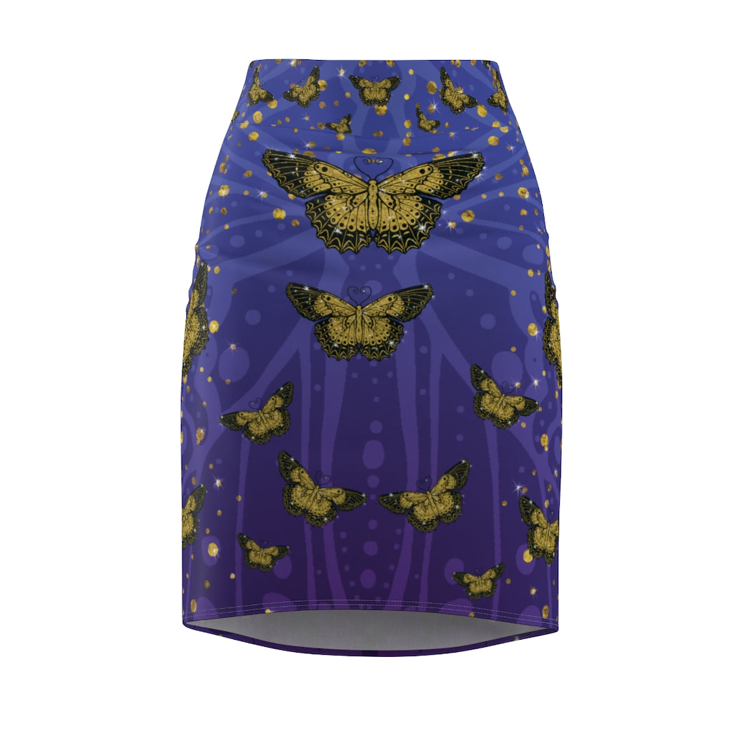 Gold Glitter Butterfly on Midnight Pencil Skirt