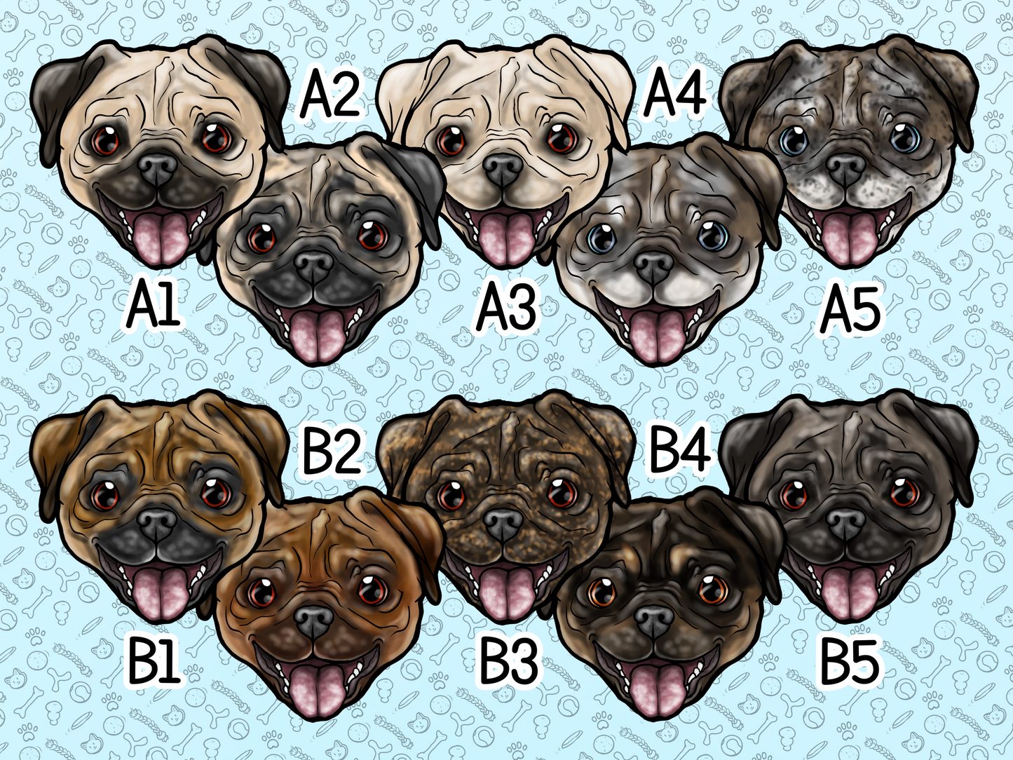 Expectant Pug Bulldog Dog Waterproof Laminated Vinyl Stickers 1.5 inch 3.5 inch