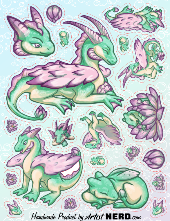 Lolipond Lily Dragon Laminated Vinyl Decal 5.5 inch Sticker Sheet