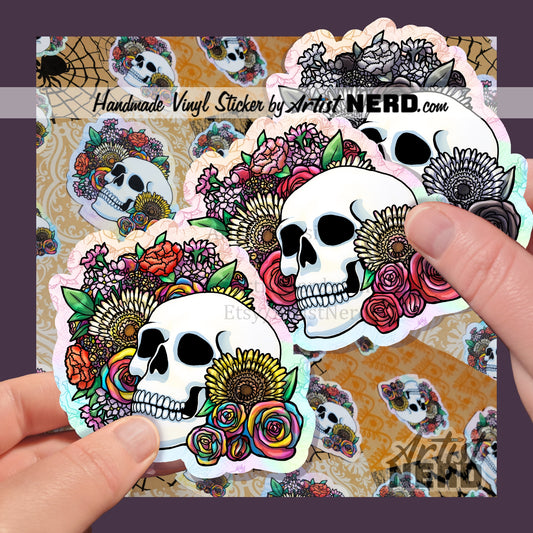 Skull Floral Roses Vinyl Sticker