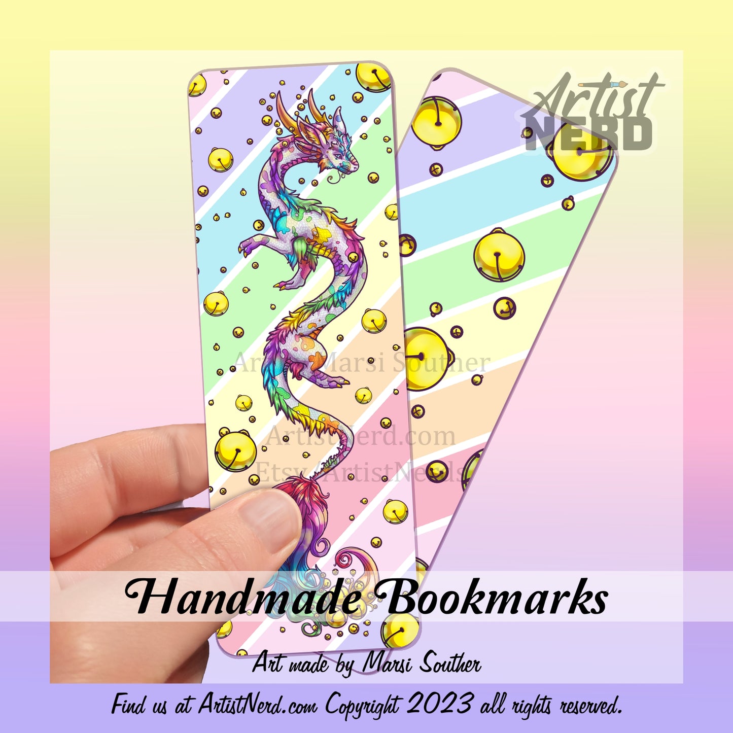 Rainbow Kawaii Dragon Jinglebell Bookmark