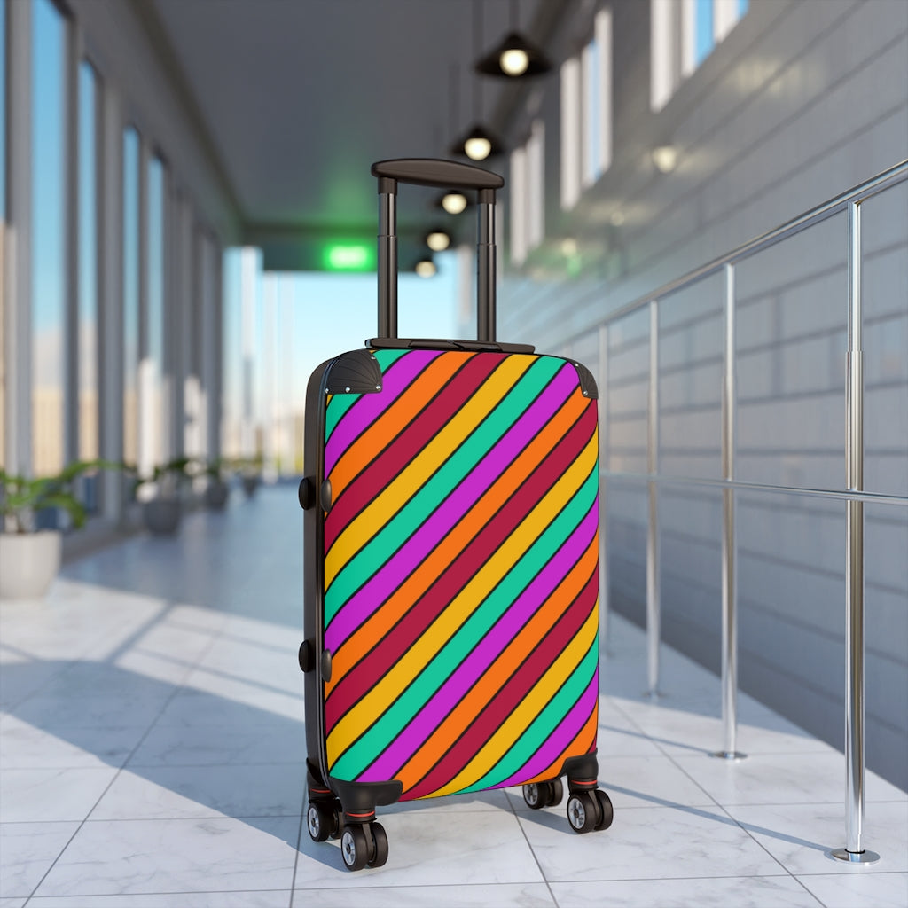 Bright Striped Suitcase Carry On Luggage | Orange Magenta Aqua Red Black