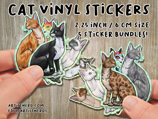 Bundle (5) 2 inch Sitting Lucky Cat Neko Gato Waterproof Laminated Vinyl Stickers Matte