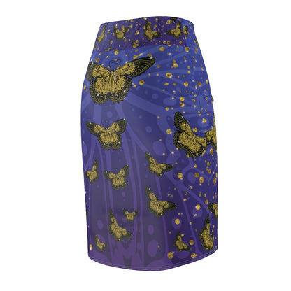 Gold Glitter Butterfly on Midnight Pencil Skirt